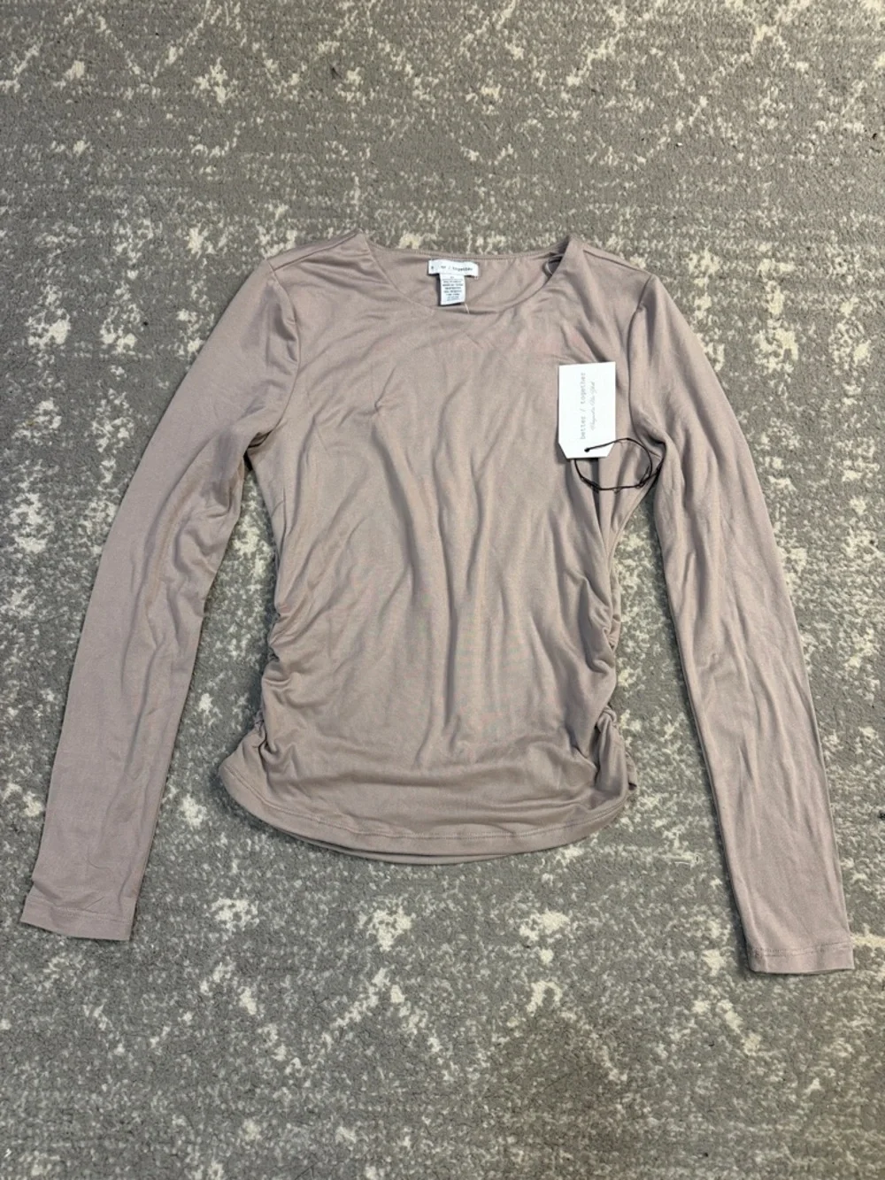 Better Together Long-Sleeve Side-Ruched Tee in Taupe - Picture 1 of 3